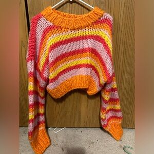 Belmont stripped Cropped sweater Orange, Pink, Yellow, Red